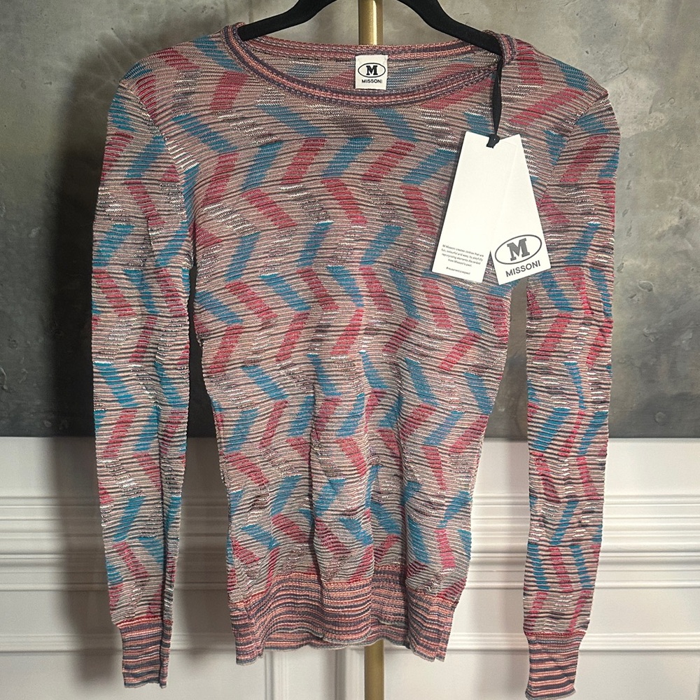 Missoni Multicolor Chevron Knit Crewneck Sweater - Pink, Blue, Cream